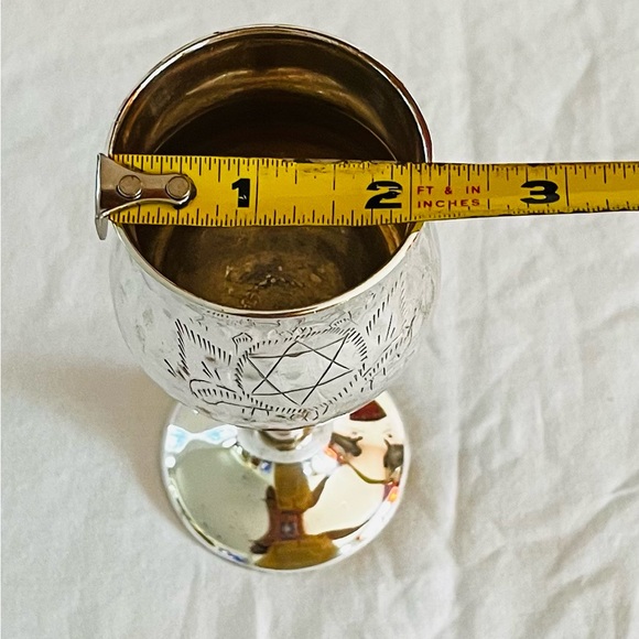 Silver Plated Hammered Kiddish Cup Goblet With Star Of David On Both Sides - Picture 6 of 10